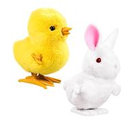 Fadcaer 2 Pcs Easter Rabbit/Chicken Wind Up Toys, Simulated Plush Bunny Chicken Toy for Kids Cute Jumping Clockwork Toy for Easter Gift Easter Egg Hunt Basket Filler Party Favors