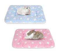 Fadcaer 2 Pieces Small Animal Plush Bed,Winter Warm Hamster Pet Plush Bed Mat,Rabbit Rectangular Soft Fleece Sleep Blue Pad,Pink Washable Fluffy Fleece Pet Cushion for Rabbit Bunny Hedgehog Squirr