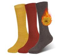 Fadcaer 3 Pairs Welly Socks Boot Socks for Women Knee High Socks for Women Soft Thick Comfy Cold Winter Long Calf Slouch Warm Socks Knitted Stockings for Girls and Ladies UK 4-7 (Polyester, color A)