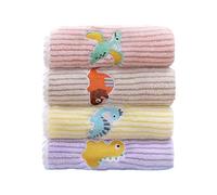 Fadcaer 4 Pcs Soft Kids Washcloth Towels with Embroidered, Multicolor Children's Facial Towel, Cotton Baby Face Washer Hand Towels Cute Dinosaurs 25 x 50 CM (a)
