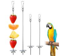Fadcaer 4 Pcs Stainless Steel Parrot Skewer Feeder - Veggies and Fruit Food Holder, Hanging Feed Tool, Foraging Toy for Budgie Parakeet Cockatiel