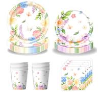Fadcaer 50 Pcs Wildflower Butterfly Party Tableware Set,Floral Paper Plates and Napkins Flower Party Plates Cups and Napkins,Spring Flower Garden Party Supplies for Picnic Wedding Tea Party Serves