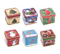 Fadcaer 6Pcs Christmas Tinplate Empty Tin 12.8 OZ Christmas Box Candy Tin Jar with Lid Christmas Candy Cookie Box Container Snowman Santa Claus Small Metal Tin for Biscuits Candy Chocolate Tea