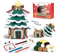 Fadcaer Christmas Crochet Kit for Beginners, Christmas Tree Crochet Knitting Set Crochet Yarn Set for Starters with Crochet Hooks Needles Yarn Xmas Funny Creative Gift for Adult Kids