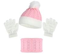 Fadcaer Kids Winter Hat Scarf Gloves Set, Winter Warm Knitted Beanie Cap Snood Neck Warmer and Mitten for Boys Girls, Cozy Thermal Beanie Hat Circle Scarf and Gloves for Toddler Ages 1-4 (Pink)