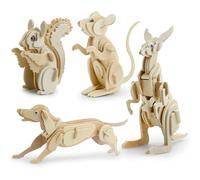 Fadcaer Woodcraft Construction Kits, 4 Pcs 3D Animal Wooden Puzzle Animal Wooden Model Puzzle Kits Dog Mouse Squirrel Kangaroo 3D Puzzle Jigsaw Wooden Model for Kids