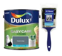 Fade Indigo Dulux Easycare Kitchen Matt Emulsion Paint 2.5L + 3" Emulsion Paint Brush - Grease & Stain Resistant, Washable Matt Finish, Durable Interior Paint for Kitchen Walls & Ceilings