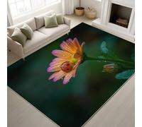 Fade Resistant Printed Rugs Dreamy Fresh Durable Rugs Animals Insects Floral Rug Ladybird Daisy Water Droplets Non-Slip 50 x 80 cm for Entrance