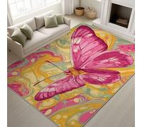 Fade Resistant Printed Rugs Retro Psychedelic Durable Rugs Geometric Motif Rug Butterflies & Insects Swirl Pattern Non-Slip 120 x 160 cm for Dining Room Kitchen Office