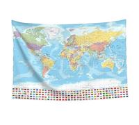 Fadeless World Map Tapestry Wall Hanging, 59x39 Inch Educational Wall Hanging Tapestry with Countries, Major Cities and National Flag for Bedroom, Living Room, Office, Classroom, Machine Washabl #