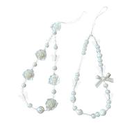 Faderr 2 Pack Beaded Phone Strap Flower Artificial Pearl Phone Charms Strap Acrylic Beaded Camera Charm Wrist Straps for Key Ring Backpack Wallet Camera(White,Size:8.46inch)