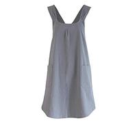 Faderr Japanese Style Cotton Linen Apron with Pockets - Halter Cross Bandage Plain Design for Kitchen, Gardening, Daily Chores (Grey)