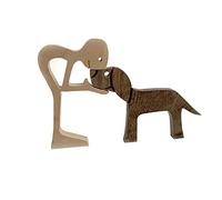 Faderr Wooden Sculpture Ornaments, Puppy Wooden Carving Ornaments Puppy Wooden Crafts Sculpture Wood Dog Human Statue Pet Lover Gifts Home Decor, free size