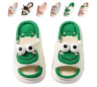 Fadezar Cow Bunny Frog Slippers Women Mens Cloud Sliders, Open Toe Cute Animal Slippers for Women Thick Sole Pillow Slides Frog Green UK 4-5 (Label Size 38-39)