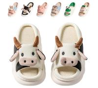 Fadezar Cow Bunny Frog Slippers Women Mens Cloud Sliders, Open Toe Cute Animal Slippers for Women Thick Sole Pillow Slides Cow White UK 7-8 (Label Size 42-43)