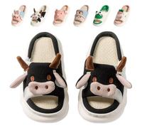 Fadezar Cow Bunny Frog Slippers Women Mens Cloud Sliders, Open Toe Cute Animal Slippers for Women Thick Sole Pillow Slides Cow Black UK 9-9.5 (Label Size 44-45)