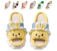 Fadezar Cow Bunny Frog Slippers Women Mens Cloud Sliders, Open Toe Cute Animal Slippers for Women Thick Sole Pillow Slides Bunny Yellow UK 3-3.5 (Label Size 36-37)