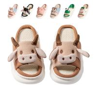 Fadezar Cow Bunny Frog Slippers Women Mens Cloud Sliders, Open Toe Cute Animal Slippers for Women Thick Sole Pillow Slides Cow Brown UK 7-8 (Label Size 42-43)
