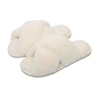 Fadezar Fluffy Slides for Women - Open Toe Faux Fur Slippers - Cute Comfortable House Slippers for Ladies and Girls - White Sole, Size 35-36, UK 3-4