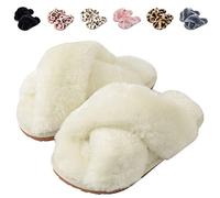 Fadezar Girls Fluffy Slippers Warm Plush Memory Foam Slippers for Kids Cute Leopard Print House Slipper Open Toe Slip on Slider Slipper White UK 2/3 (CN 36/37)