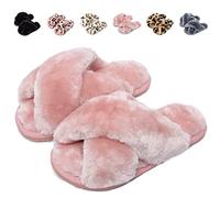 Fadezar Girls Fluffy Slippers Warm Plush Memory Foam Slippers for Kids Cute Leopard Print House Slipper Open Toe Slip on Slider Slipper Pink UK 9/10 (CN 28/29)