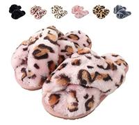 Fadezar Girls Fluffy Slippers Warm Plush Memory Foam Slippers for Kids Cute Leopard Print House Slipper Open Toe Slip on Slider Slipper Pink Leopard UK 1/1.5 (CN 34/35)