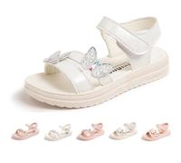 Fadezar Girls Sandals Open Toe Butterfly Heart Outdoor Sandals with Hook and Loop for Toddler Little Big Girls White-Butterfly 12 UK LittLe Kid (CN 32)