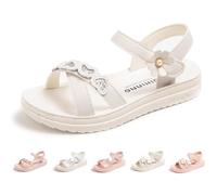Fadezar Girls Sandals Open Toe Butterfly Heart Outdoor Sandals with Hook and Loop for Toddler Little Big Girls White-Heart Flower 1 UK Big Kid (CN 35)