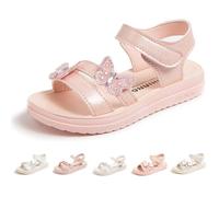 Fadezar Girls Sandals Open Toe Butterfly Heart Outdoor Sandals with Hook and Loop for Toddler Little Big Girls Pink-Butterfly 12 UK LittLe Kid (CN 32)