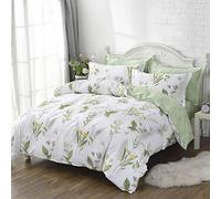 FADFAY Farmhouse Premium Shabby Green Daisy and Botanical Lavender Flowers 100% Cotton Bedding Set King Duvet Cover Set with Hidden Zipper Closure 3-Piece:1duvet Cover & 2pillowcases Kin