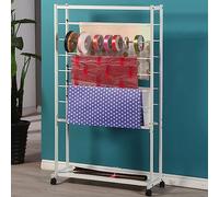 Fadiadem Ribbon Organizer Gift Wrapping Paper Holder Stand Bracket, Craft Room Metal Ribbon Storage Cart with Wheels, Scarf Rack Crafts Items Display Stand Towel Rack, Sewing Stand Organizer