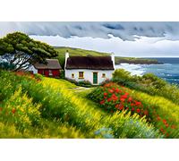 FADISA Oil on canvas Vintage poster a Thatched Irish White Cottage for Home Decor 60x90cm