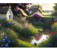 FADISA Wall Art Picture photo on canvas Beautiful Cotswolds English Cottage with Little Fence Roses for Home Decor 60x90cm