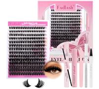 FADLASH 100D 0.07mm D Curl 8-16mm with Bond and Seal, Remover, Tweezers and White Eyeliner Fluffy Wispy Cluster Lashes DIY Eyelash Extensions
