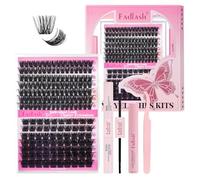 FADLASH 100D+200D 0.07mm D Curl 12-18mm with Bond and Seal, Remover and Tweezers Fluffy Wispy Cluster Lashes DIY Eyelash Extensions