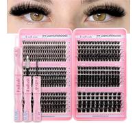 FADLASH 470pcs 0.07mm C Curl 10-18mm 40-60-80-100-150-200D with Bond and Seal Fluffy Russian Natural Cat-Eye Lashes DIY Eyelash Extensions