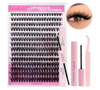 FADLASH Individual Eyelashes 200Pcs Cluster Lashes 8-16mm Mix Eyelash Extension Kit 0.07 D Curl DIY Lash Extensions Soft Lashes Individual Cluster Wispy Lash Clusters with Bond and Seal and Tweezers