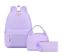 FADOVYE School Backpacks for Teen Girls Women with Lunch Bag and Pencil Bag, College Bookbag Water Resistant Laptop Backpack, Purple, Purple, L, Cute