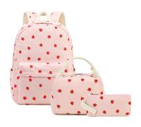 FADOVYE Waterproof Laptop Backpack for Girls Women, Water Resistant College School Backpack Casual Daypacks with Lunch Box Pencil Case(Pink Strawberry), Strawberry-pink, L, Cute