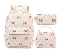 FADOVYE Waterproof Laptop Backpack for Girls Women, Water Resistant College School Backpack Casual Daypacks with Lunch Box Pencil Case, Large (Bows), Bow Tie, L, Cute