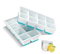 Fadroky Large Ice Cube Moulds, 2 Pieces Square Ice Cube Tray with Lid Easy Release, 16 Silicone Ice Cubes Flexiable, BPA-Free Easy Stack Reusable Ice Cube Molds for Whiskey, Cocktails, Drinks (Blue)