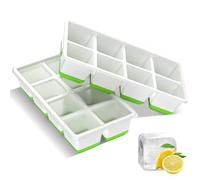 Fadroky Large Ice Cube Moulds, 2 Pieces Square Ice Cube Tray with Lid Easy Release, 16 Silicone Ice Cubes Flexiable, BPA-Free Easy Stack Reusable Ice Cube Molds for Whiskey, Cocktails, Drinks (Green)