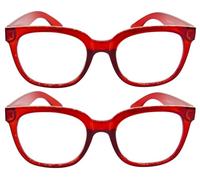 Fads & Fashions 2 PACK Colorful Stylish Retro Geek/Nerd Oversized Reading Glasses with Metal Hinges - Model TN14 (2 PACK RED, 4.0, x)