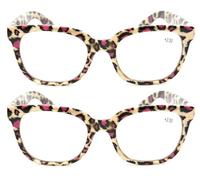 Fads & Fashions 2 PACK Colorful Stylish Retro Geek/Nerd Oversized Reading Glasses with Metal Hinges - Model TN14 (2 PACK BEIGE LEOPARD, 2.5, x)