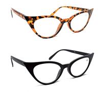 Fads & Fashions 2 Pairs Mix N Match Cat Eye Reading Glasses Retro 1960s Metal Hinges MT57 (2 PACK - Matt Black & Tortoise, 3.5, x)
