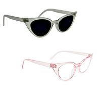 Fads & Fashions 2 Pairs Mix N Match Cat Eye Reading Glasses Sun Readers & Sunglasses UV400 Retro 1960s Metal Hinges MT57