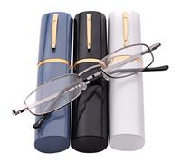 Fads & Fashions 2 x PAIRS MIX N MATCH Pen Holder Gunmetal Grey Frame Compact Reading Glasses with Case MT74 (1 x Silver 1 x Grey, +1.0)