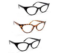 Fads & Fashions 3 PACK Cat Eye Reading Glasses Retro 1960s Metal Hinges MT57 (3 PACK - Matt Black & Tortoise, 3.0, x)