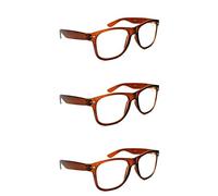 Fads & Fashions 3 Pairs Classic Retro Oversized Style Reading Glasses in 30 Colour Designs TN49 (Matt Brown, 2.0)