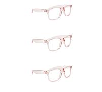 Fads & Fashions 3 Pairs Classic Retro Oversized Style Reading Glasses in 30 Colour Designs TN49 (Transparent Pink, 2.5)